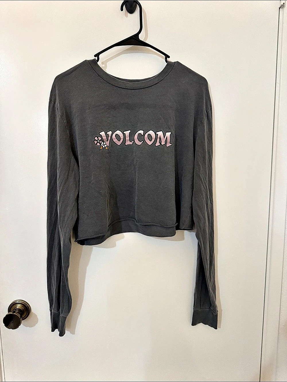 Volcom Floral Graphic Cropped Long Sleeve Gray Size Large